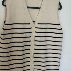 Zara Cream and Black Striped Cardigan Vest